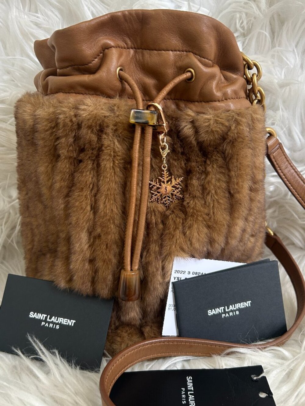 Saint Laurent Bucket Bag in Faux Fur -with charm, tags & cards !